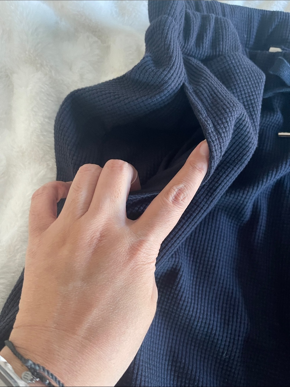 NWT- Navy Waffle-Knit Jogger Set — Relaxed Crewneck & Drawstring Pants - Picture 8 of 10